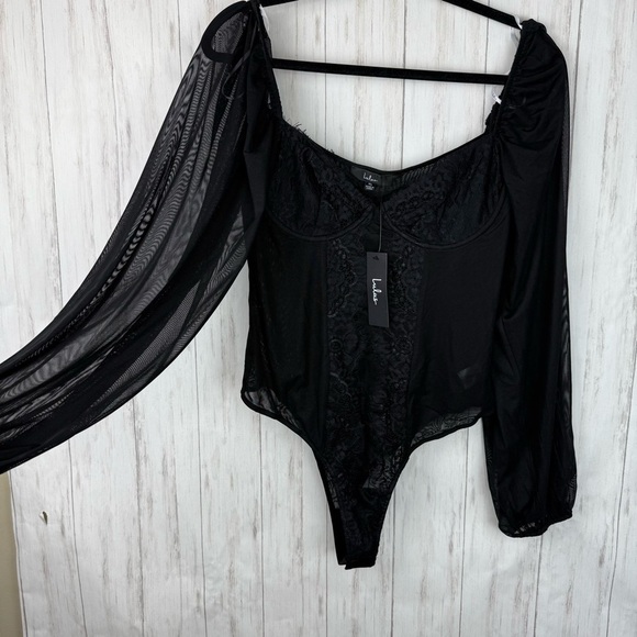 Lulus NWT Sexy Black Lace Mesh Bodysuit XL - Picture 1 of 7